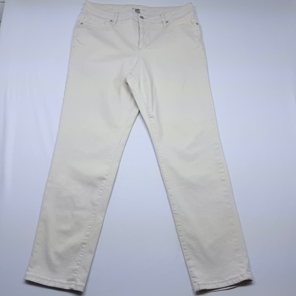 Style & Co Womens Slim Leg Pants Size 16 Cream Off-White Stretch Mid Rise Jeans
